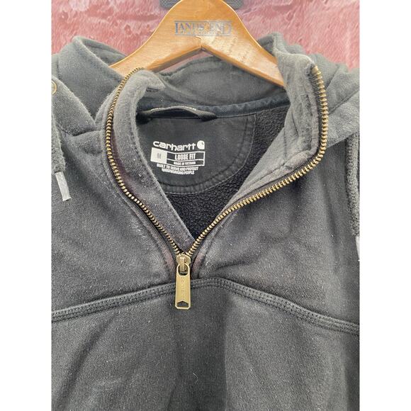 Men’s Carhartt Rain Defender Heavyweight 1/4 Zip Hoodie M Black Loose Fit - Picture 3 of 9